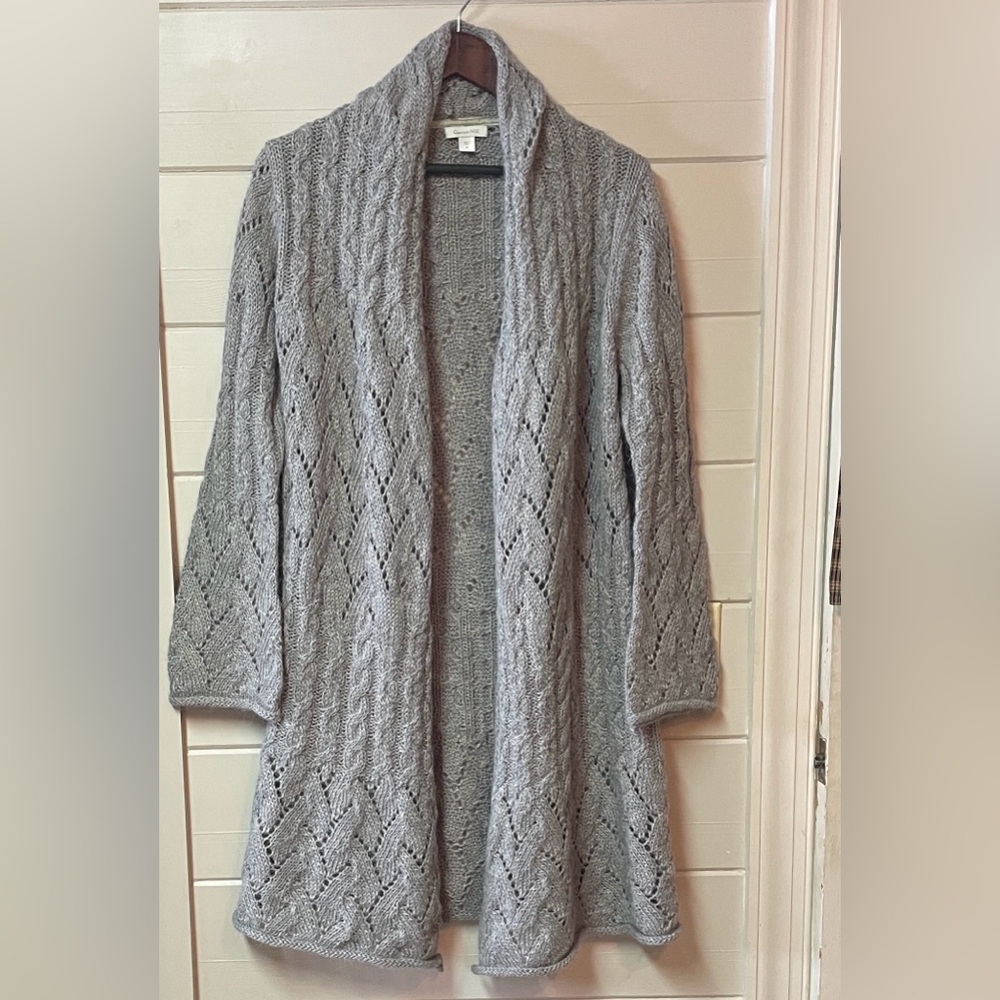 Garnet Hill Women’s Gray Knit Long Line Alpaca Blend Duster Cardigan Size M.